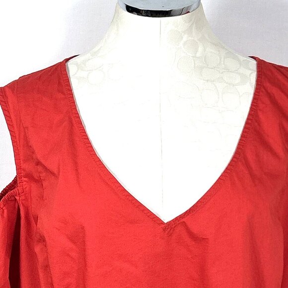 Lane Bryant Red Cold Shoulder Shift Dress Sz 26/28 Long Bell Sleeves Back Zip - Picture 2 of 6